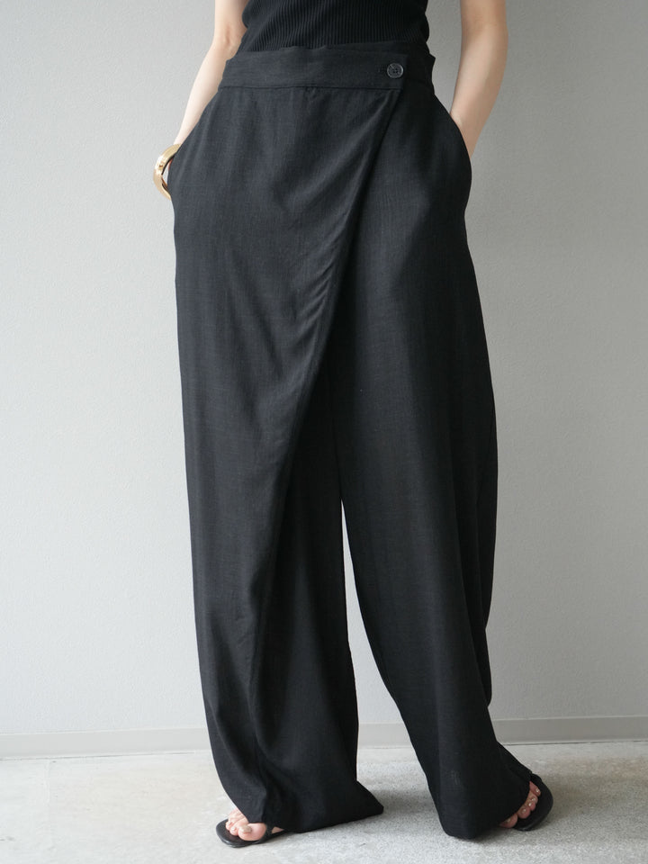 [予約]ライトリネンアシンメトリーワイドパンツ/ブラック