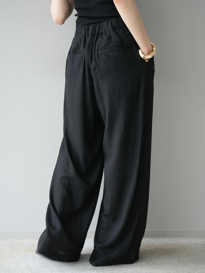 [予約]ライトリネンアシンメトリーワイドパンツ/ブラック