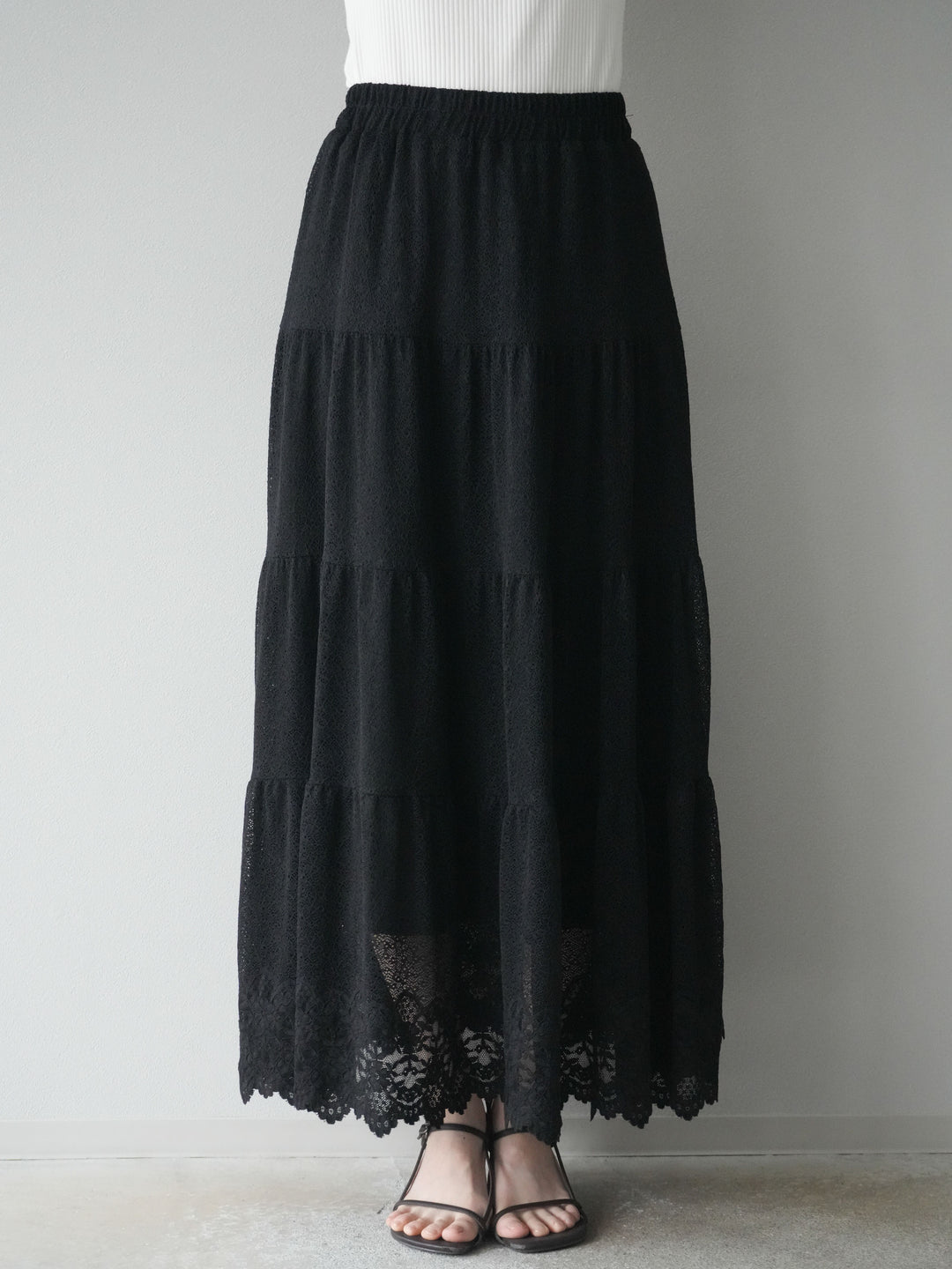 [予約]レースロングスカート/ブラック