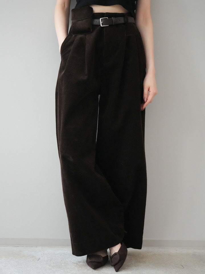[予約]ベルト付コーデュロイワイドパンツ/brown