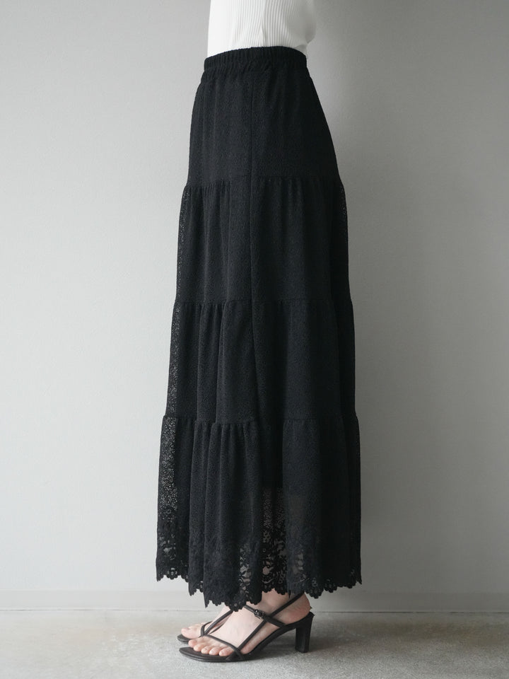 [予約]レースロングスカート/ブラック