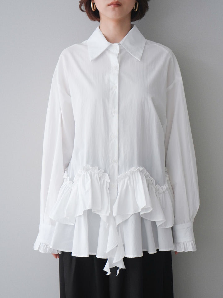 [予約]ラッフルデザインティアードブラウス/white