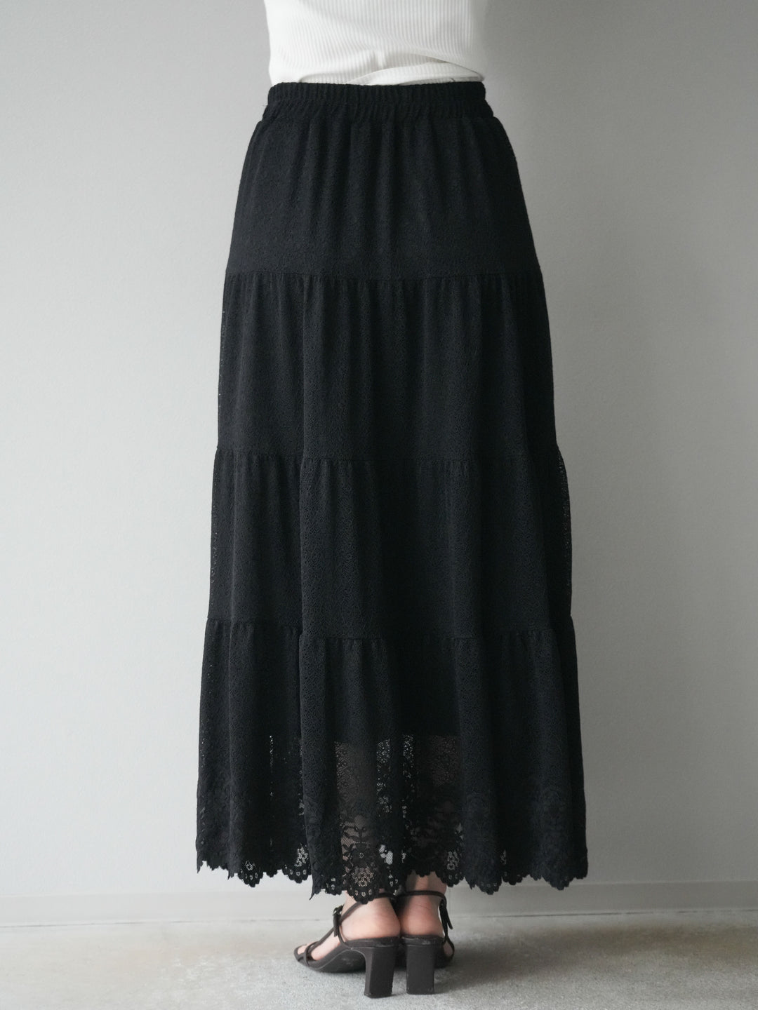 [予約]レースロングスカート/ブラック