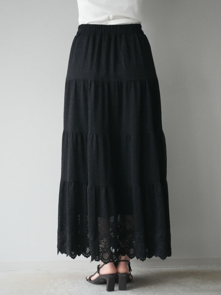 [予約]レースロングスカート/ブラック