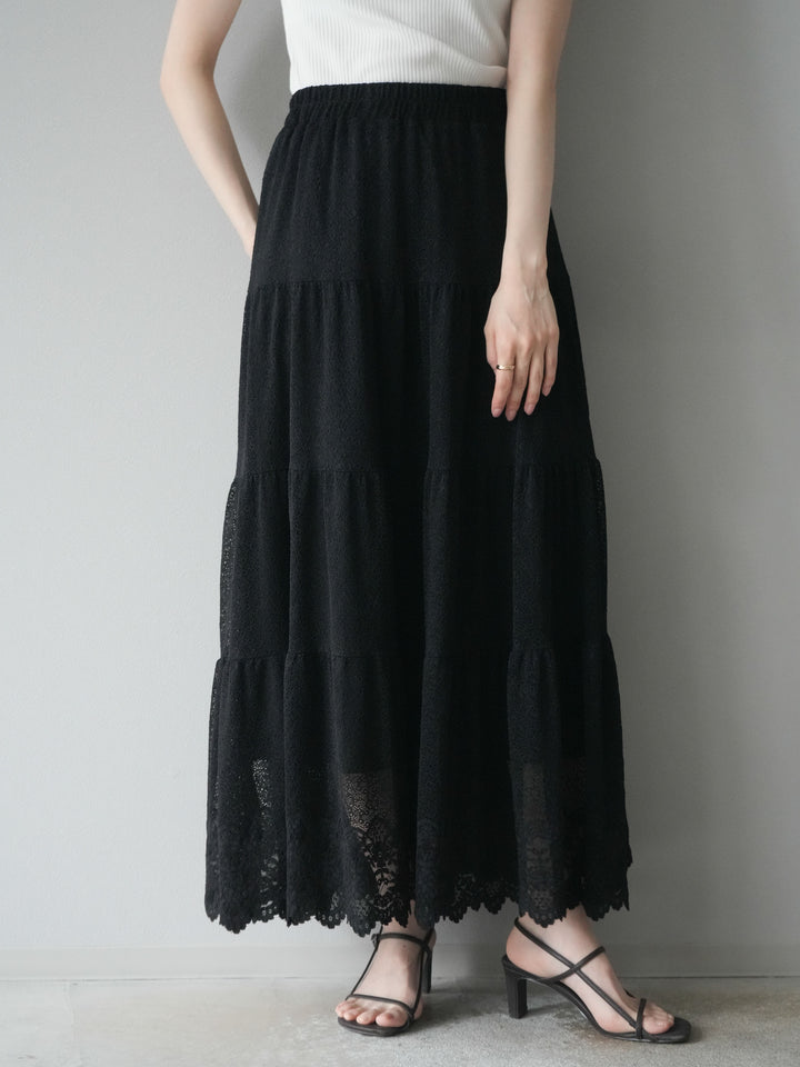 [予約]レースロングスカート/ブラック
