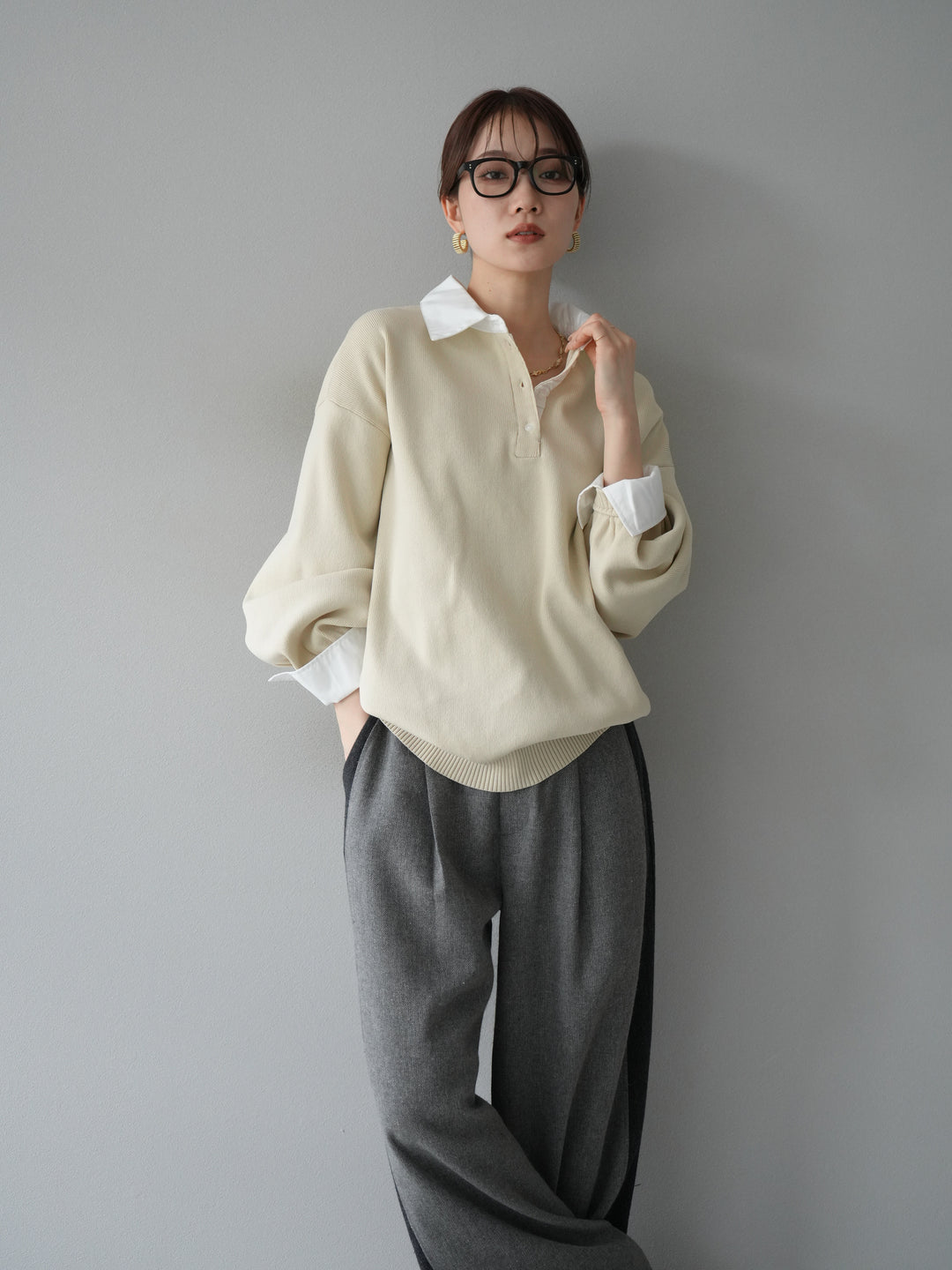 [SET]襟付きポロニットプルオーバー+選べるアクセセット(2set)