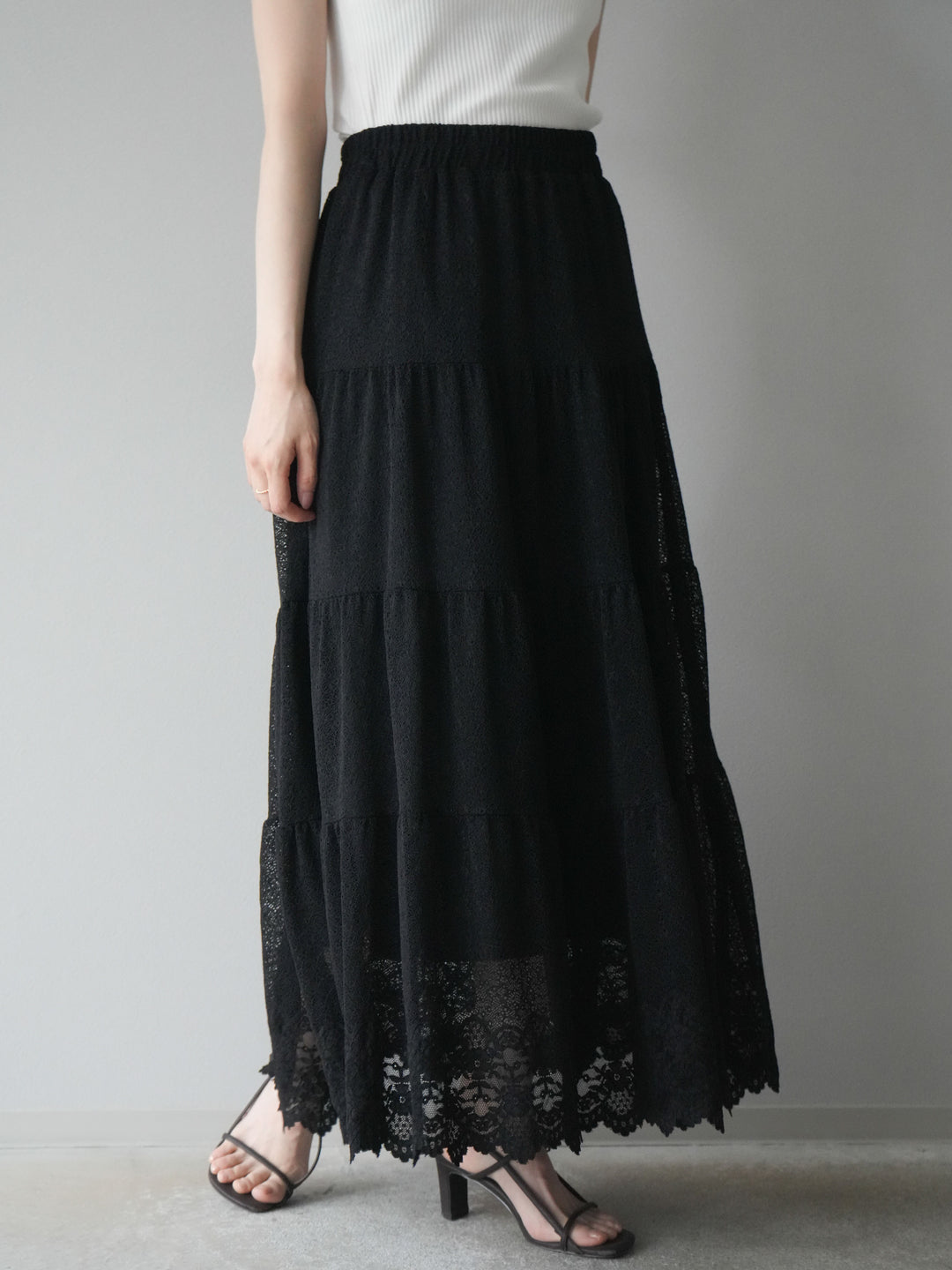 [予約]レースロングスカート/ブラック
