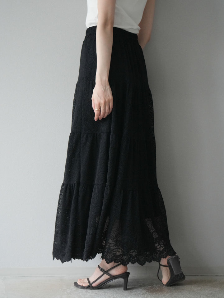 [予約]レースロングスカート/ブラック