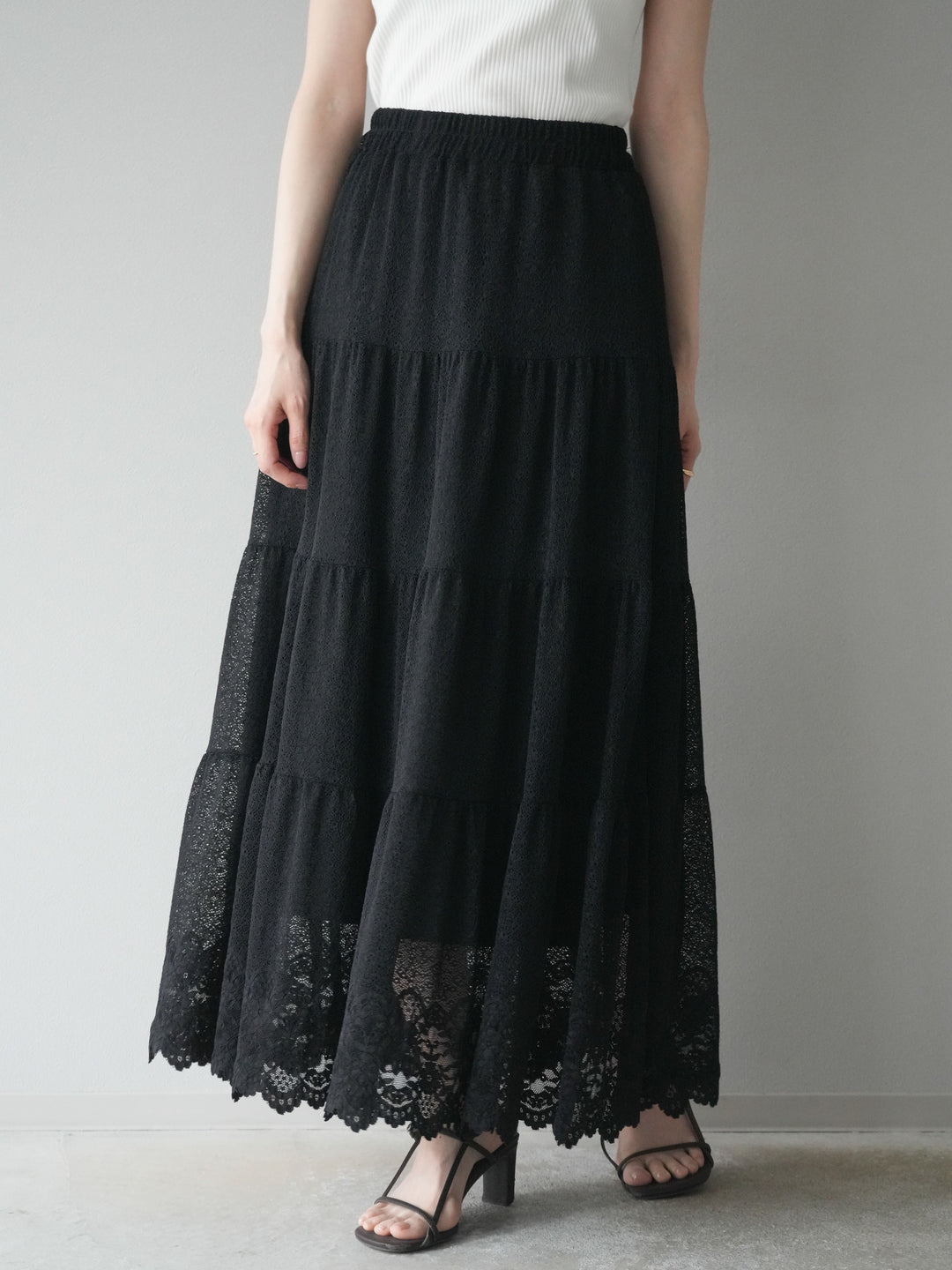 [予約]レースロングスカート/ブラック