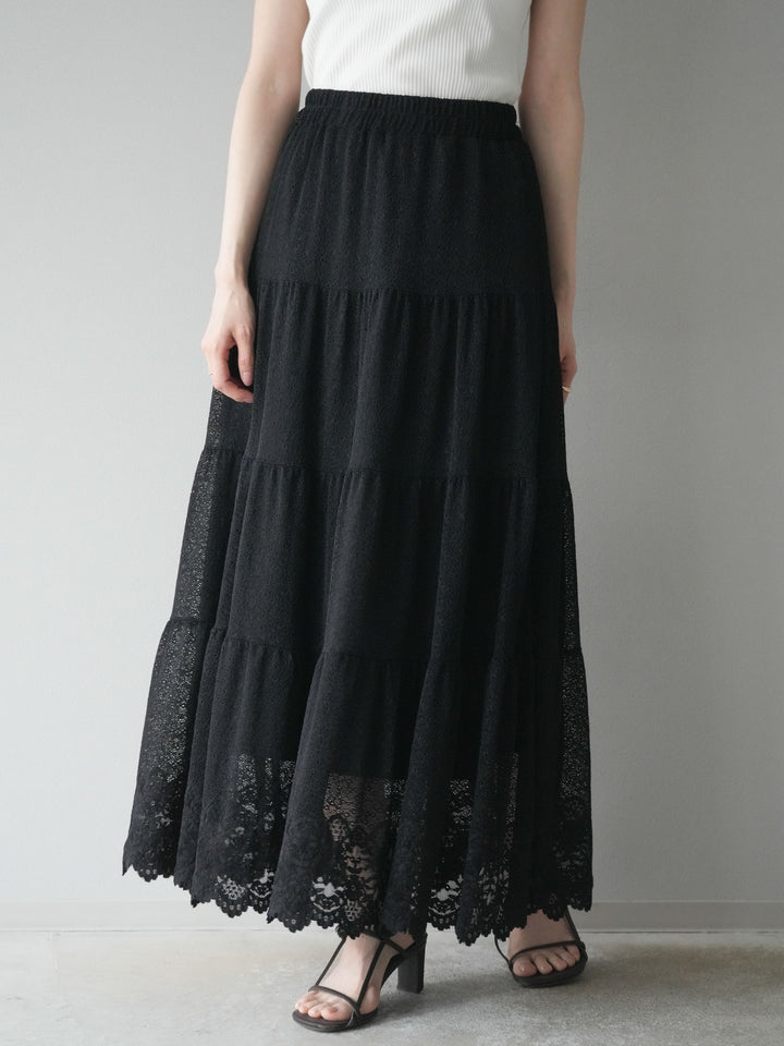 [予約]レースロングスカート/ブラック