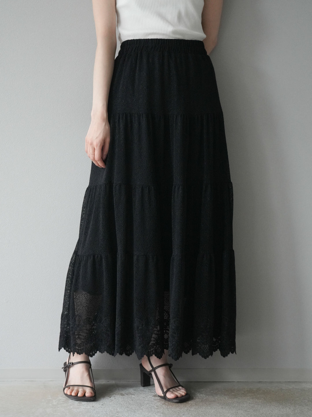 [予約]レースロングスカート/ブラック