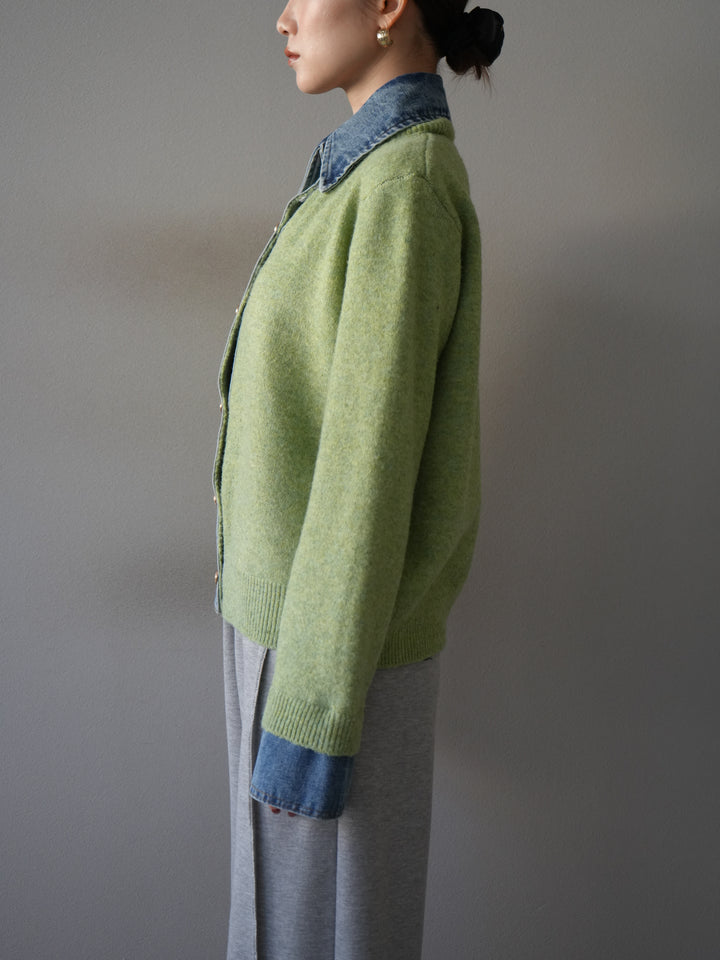 [予約]デニム襟ボタンニットカーディガン/pistachio