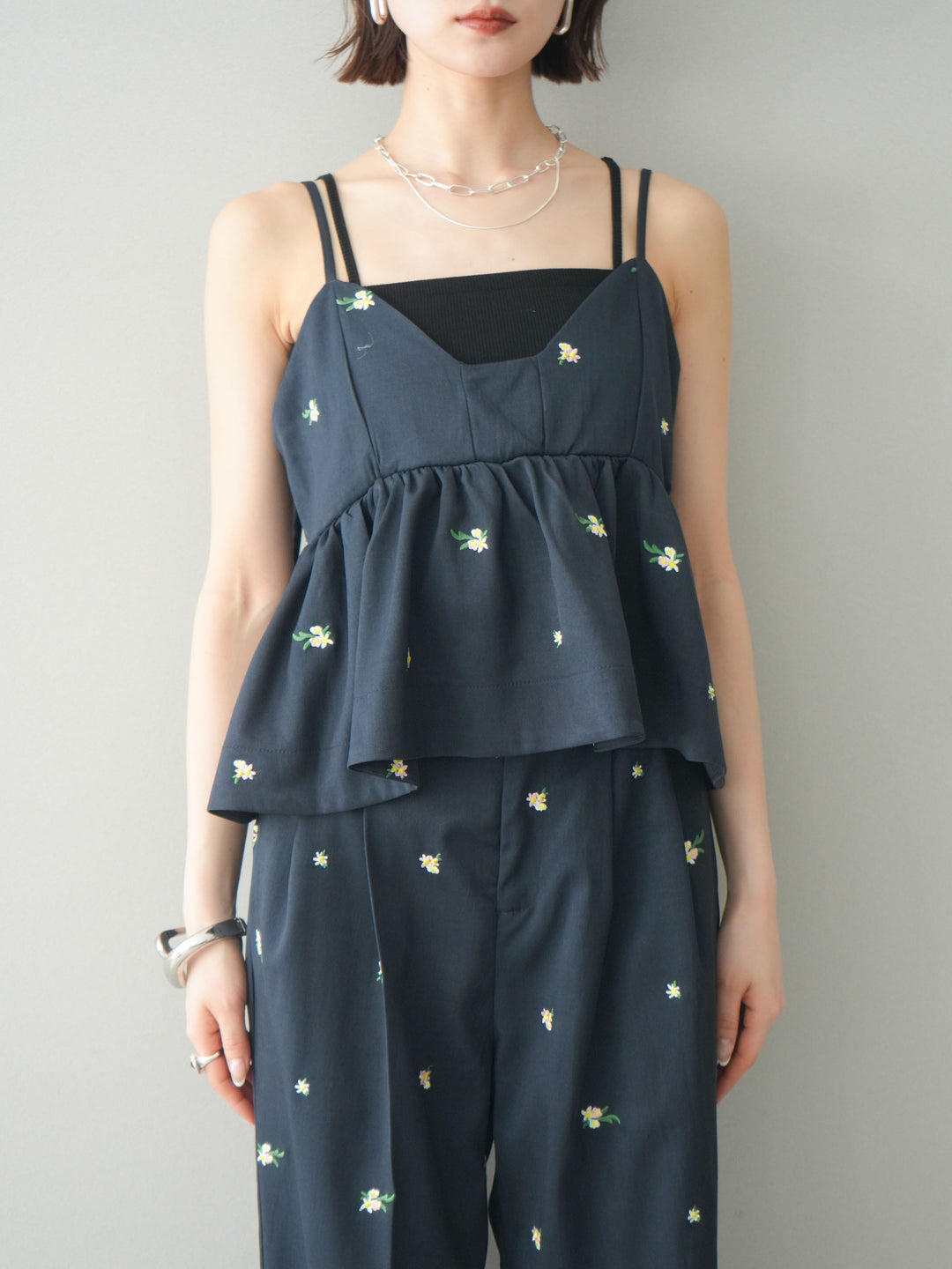 [予約]フラワー刺繍ビスチェ/navy