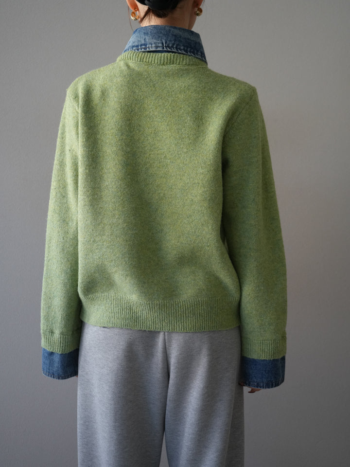 [予約]デニム襟ボタンニットカーディガン/pistachio