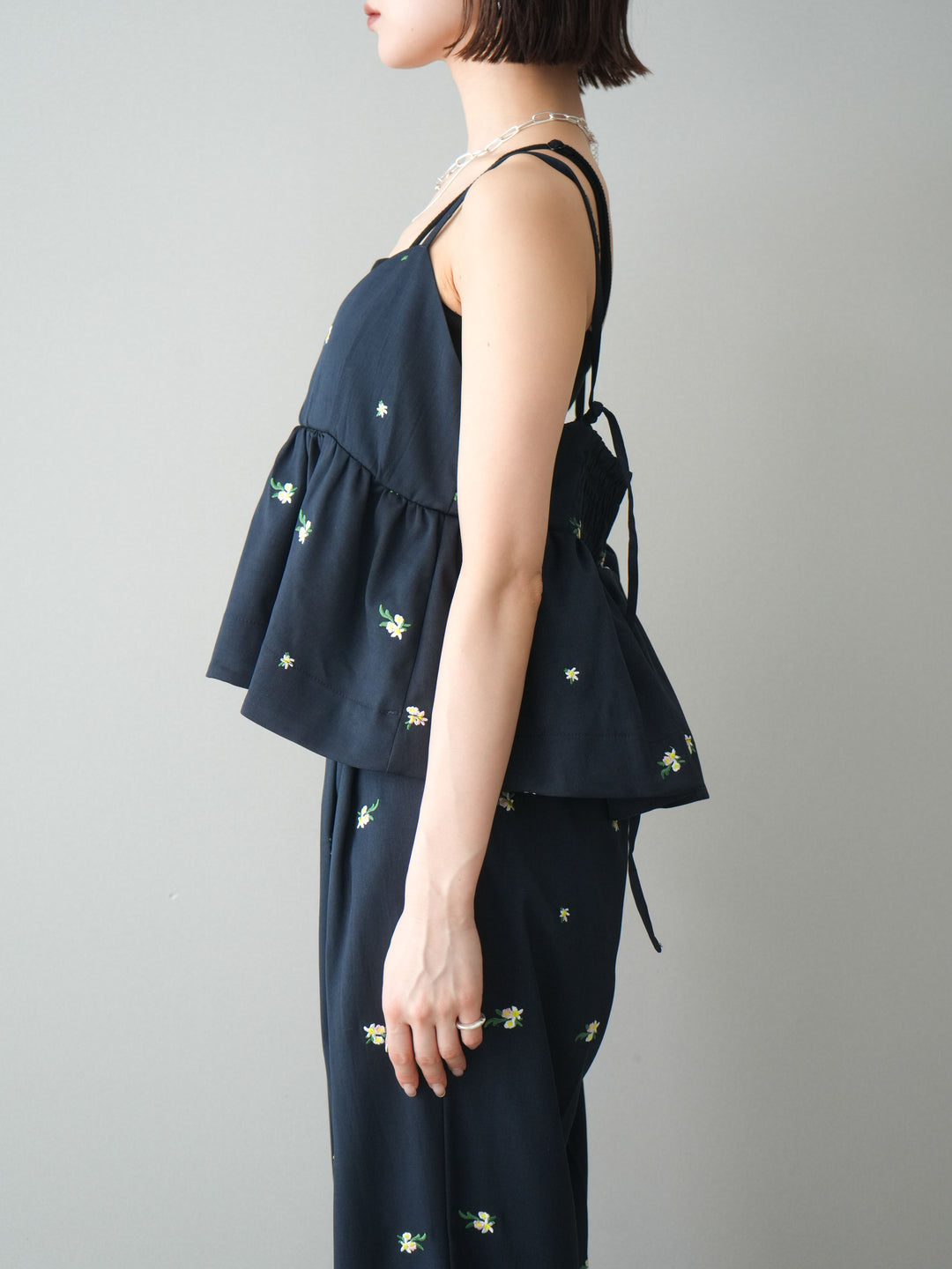 [予約]フラワー刺繍ビスチェ/navy