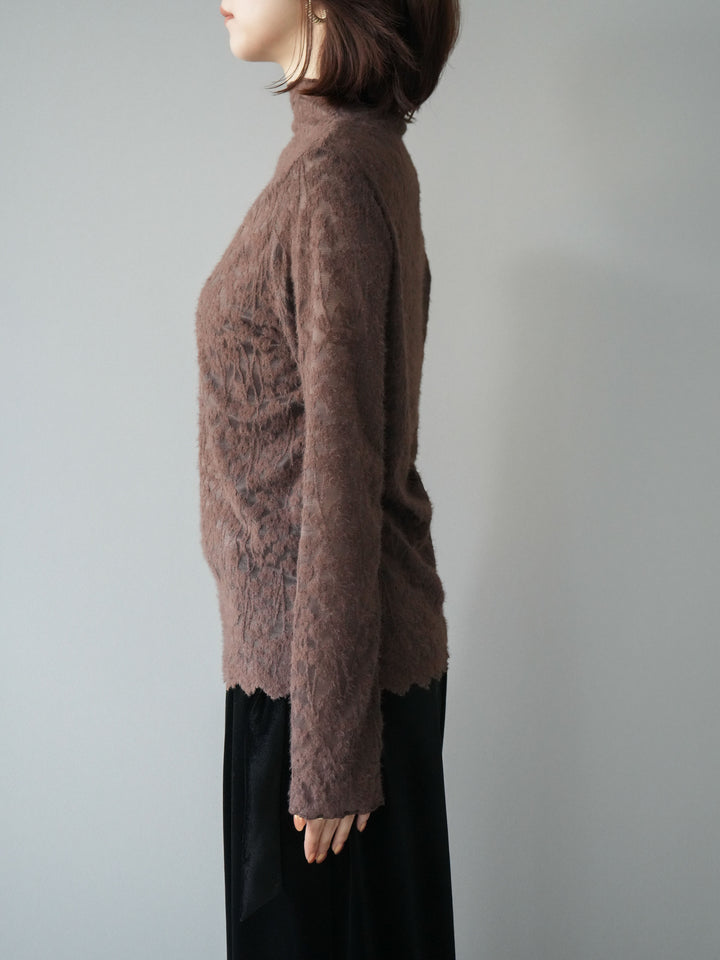 [予約]起毛レースプチネックトップス/brown