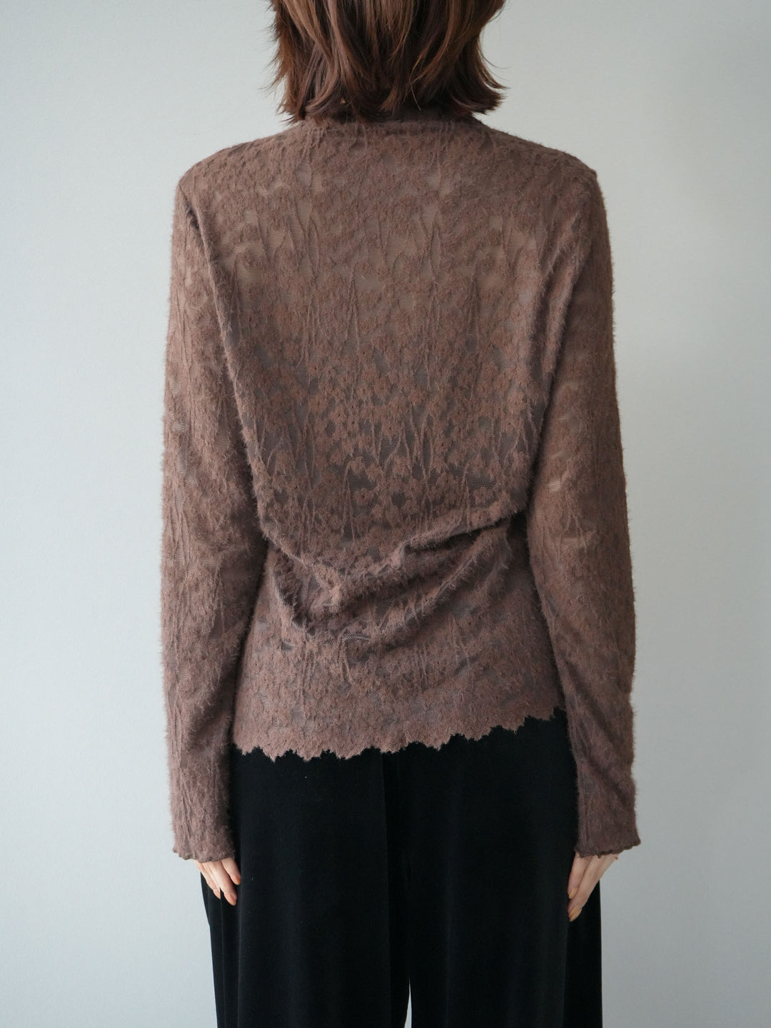 [予約]起毛レースプチネックトップス/brown