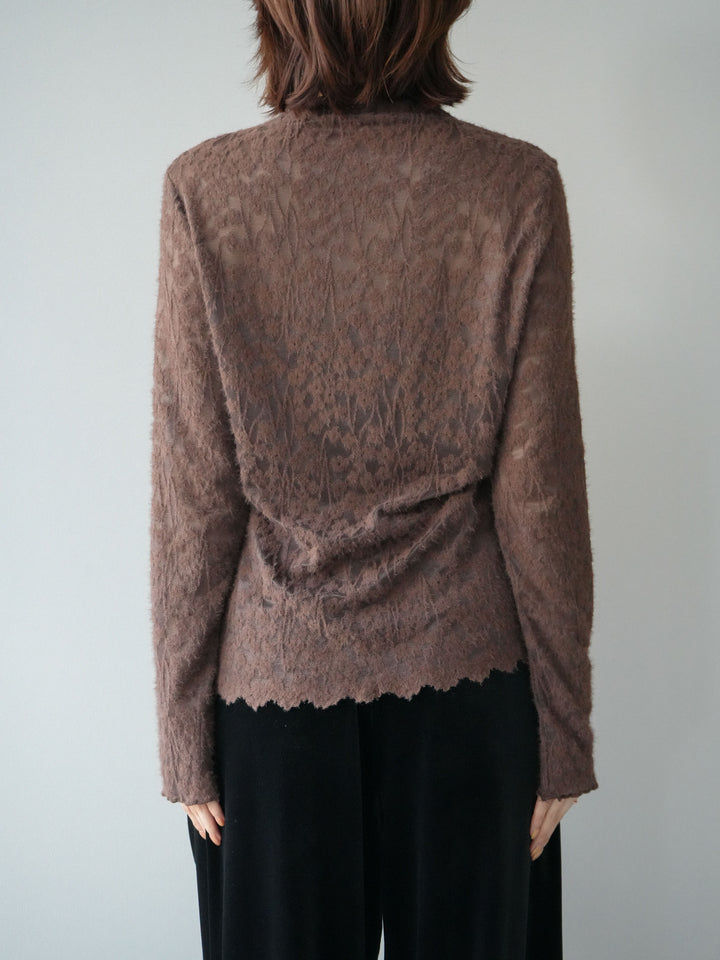 [予約]起毛レースプチネックトップス/brown