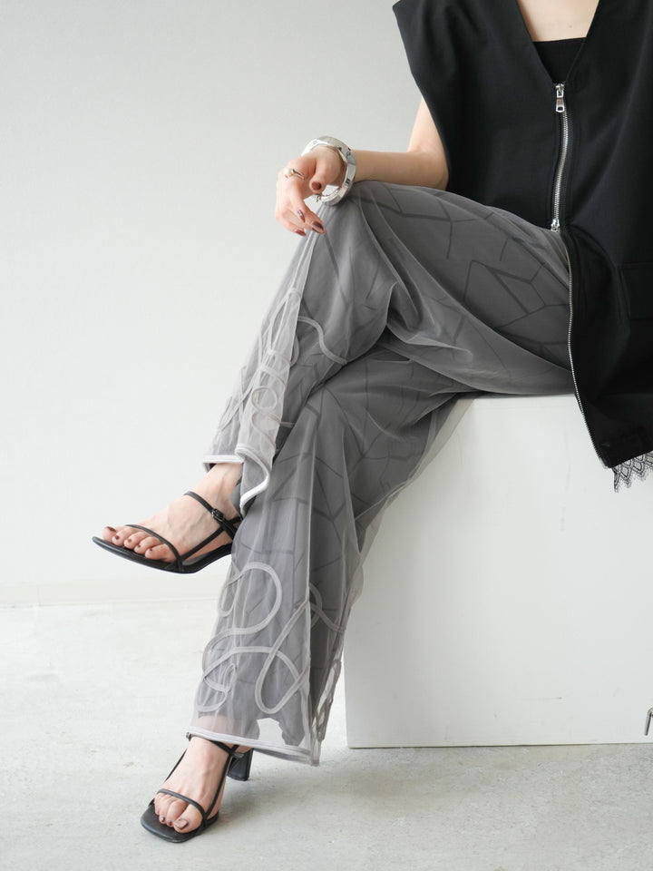 [2] 繩繡薄紗多層褲/灰色