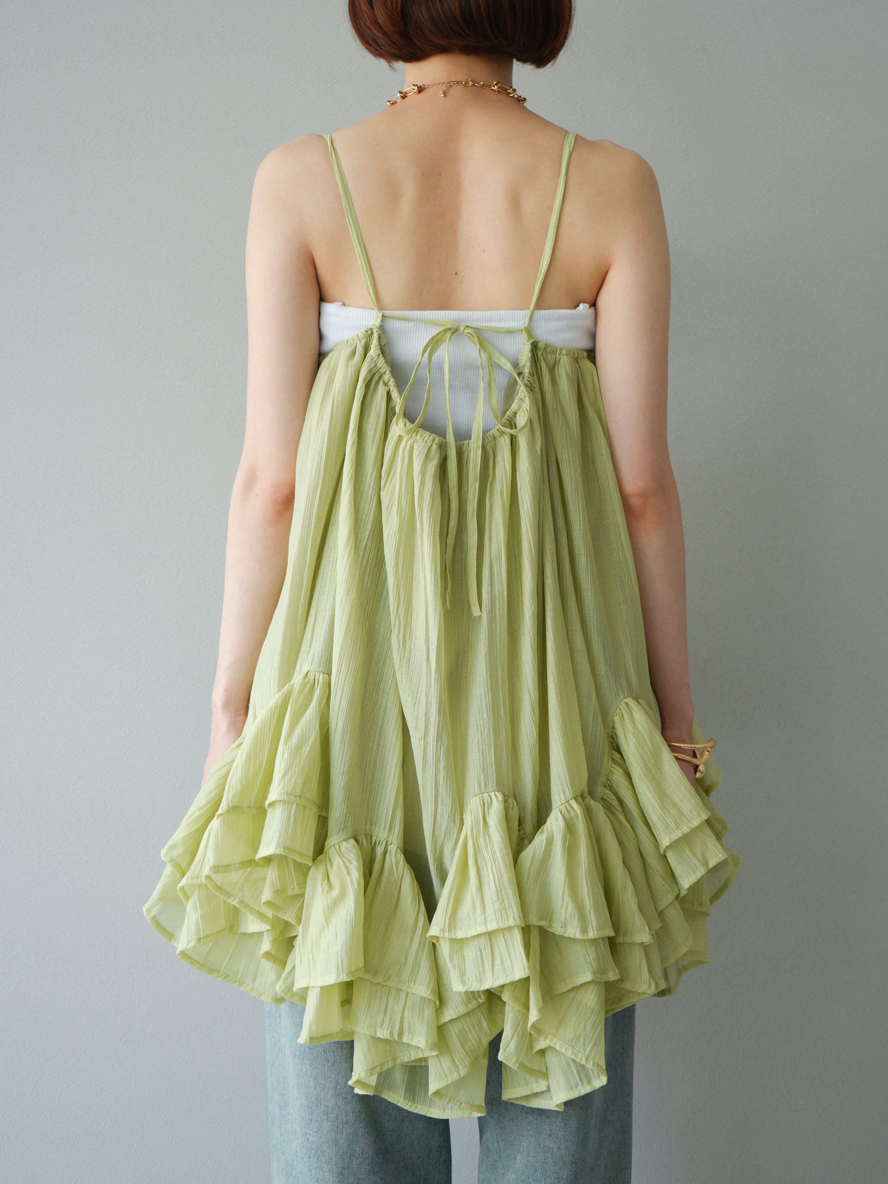 予約]ボリュームフリルキャミソールブラウス/グリーン – Lumier