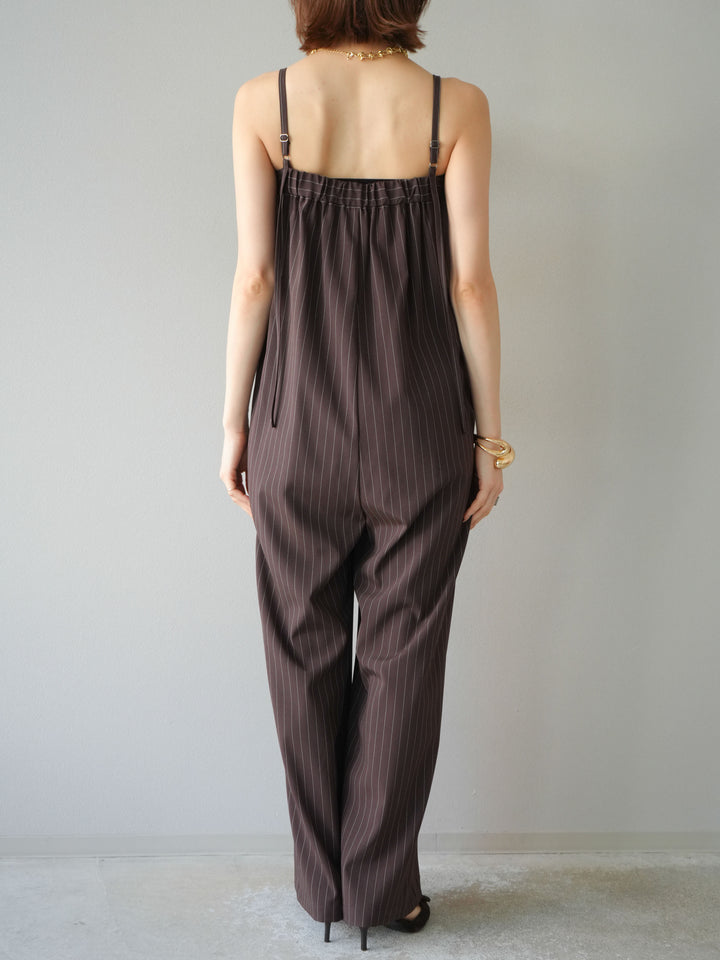 [予約]サテン切替ピンストライプサロペット/ブラウン