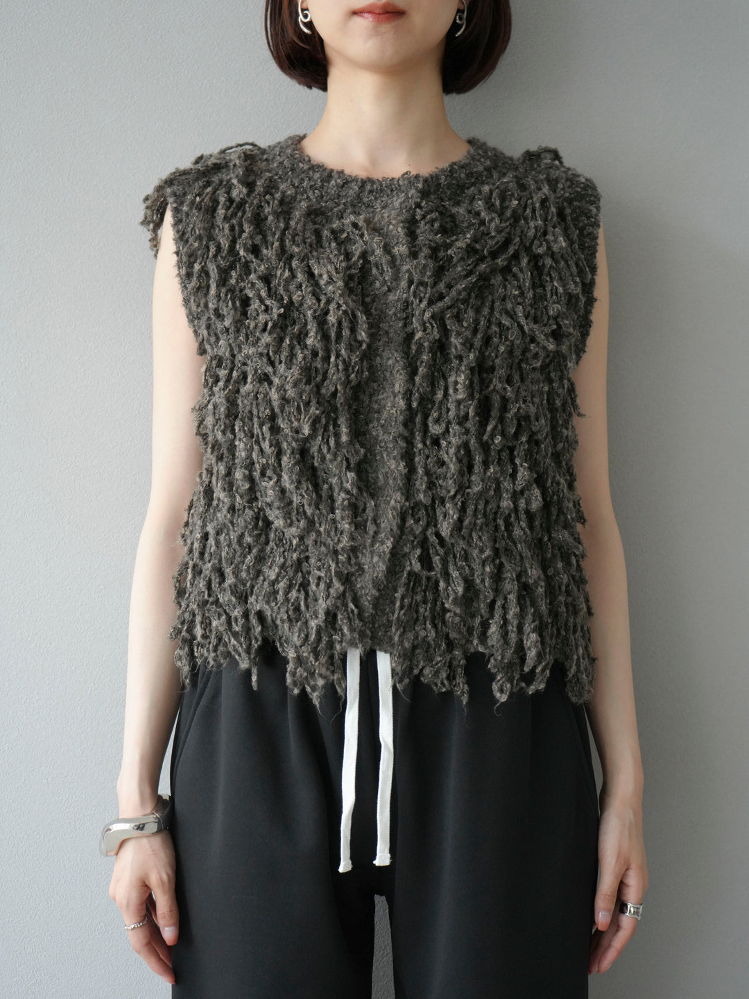 [予約]フリンジループニットベスト/ブラウン