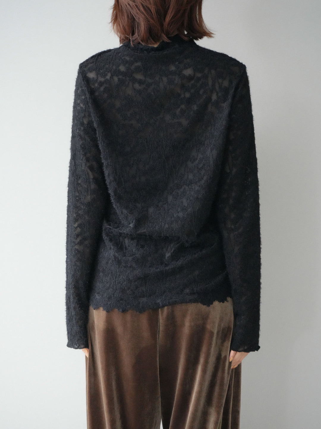 [予約]起毛レースプチネックトップス/black