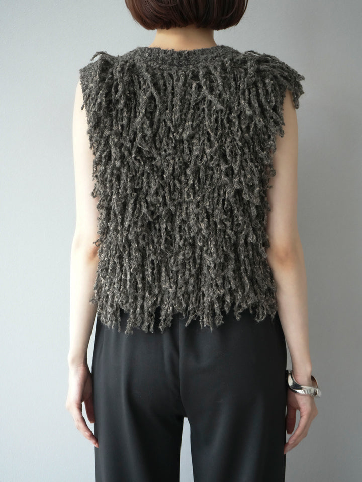 [予約]フリンジループニットベスト/ブラウン