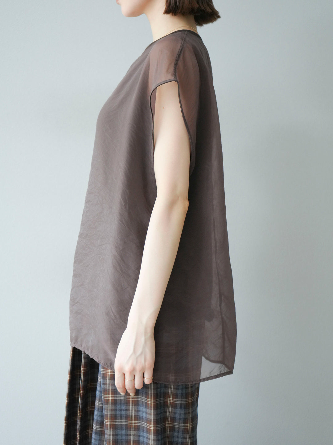 [予約]シアーレイヤードトップス/ダークブラウン
