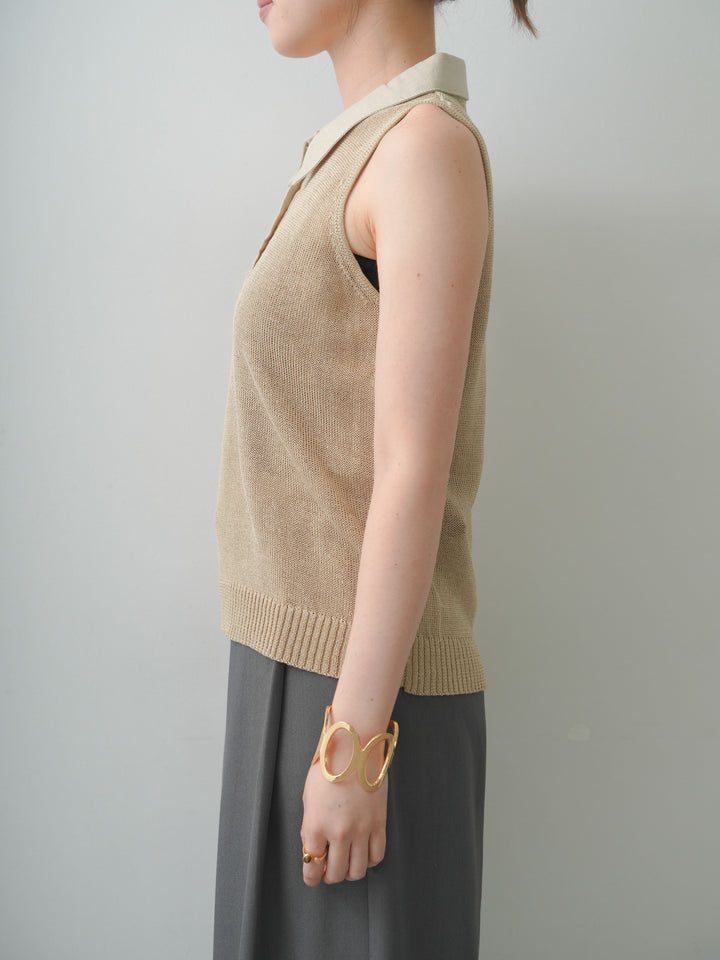 [予約]ポロカラーシアーノースリニットトップス/beige