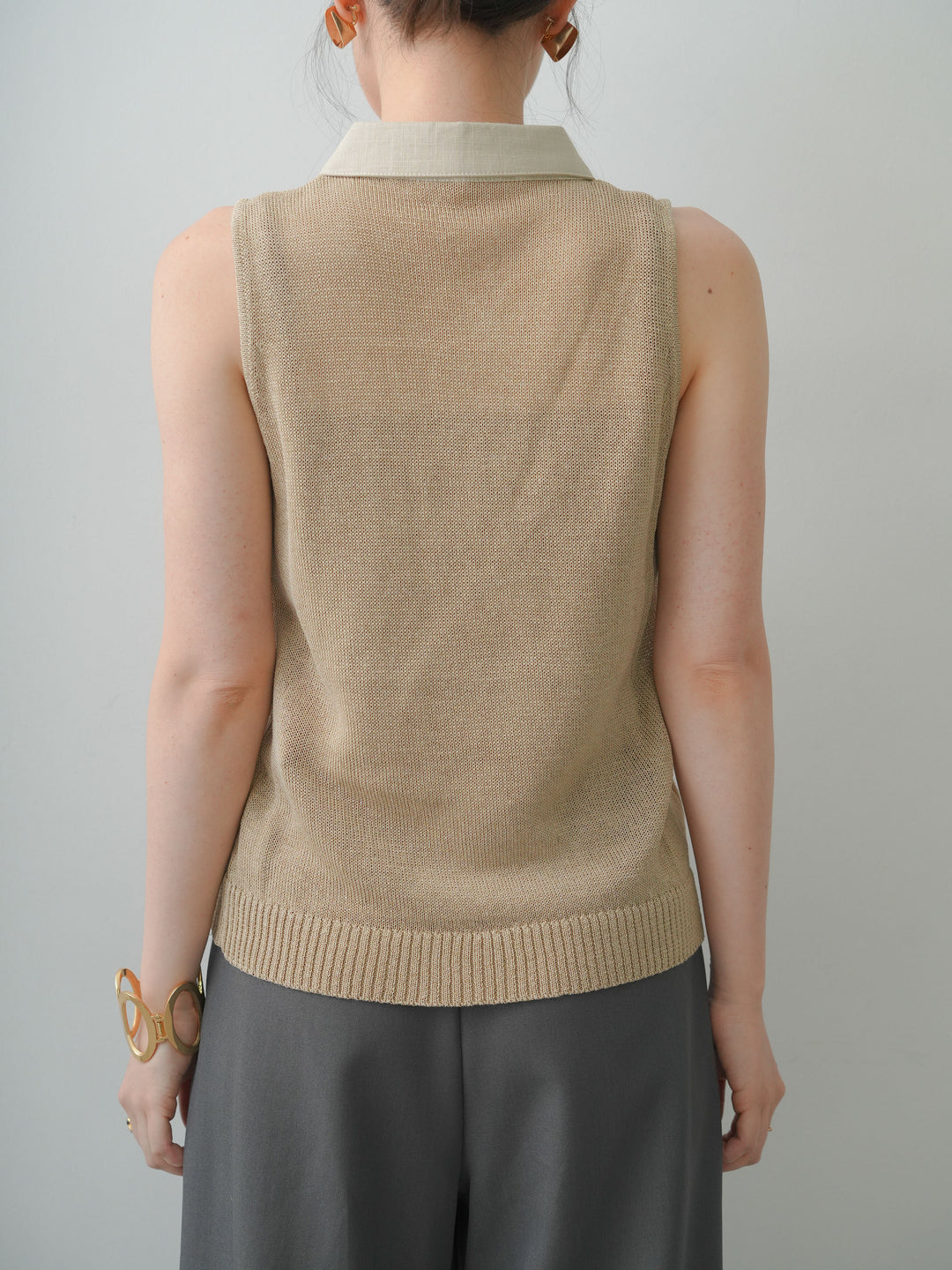 [予約]ポロカラーシアーノースリニットトップス/beige