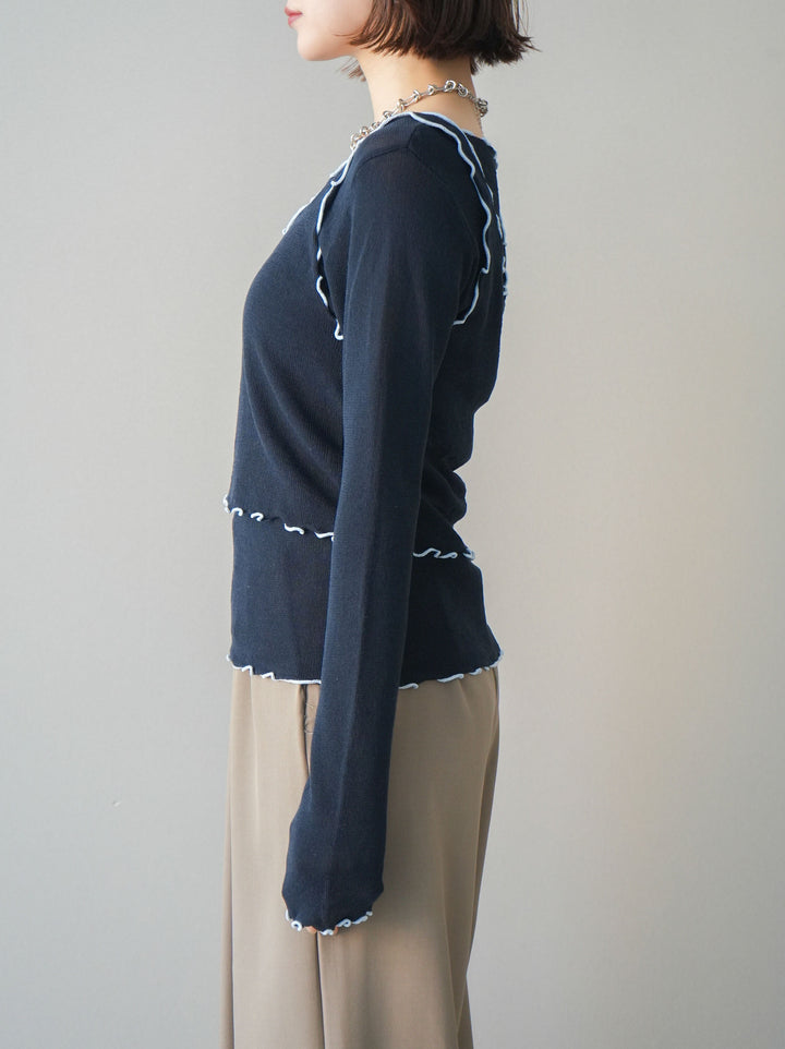 [予約]バイカラーメローアンサンブルシアーニットトップス/navy