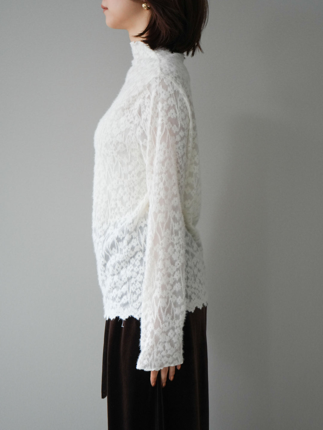 [予約]起毛レースプチネックトップス/white