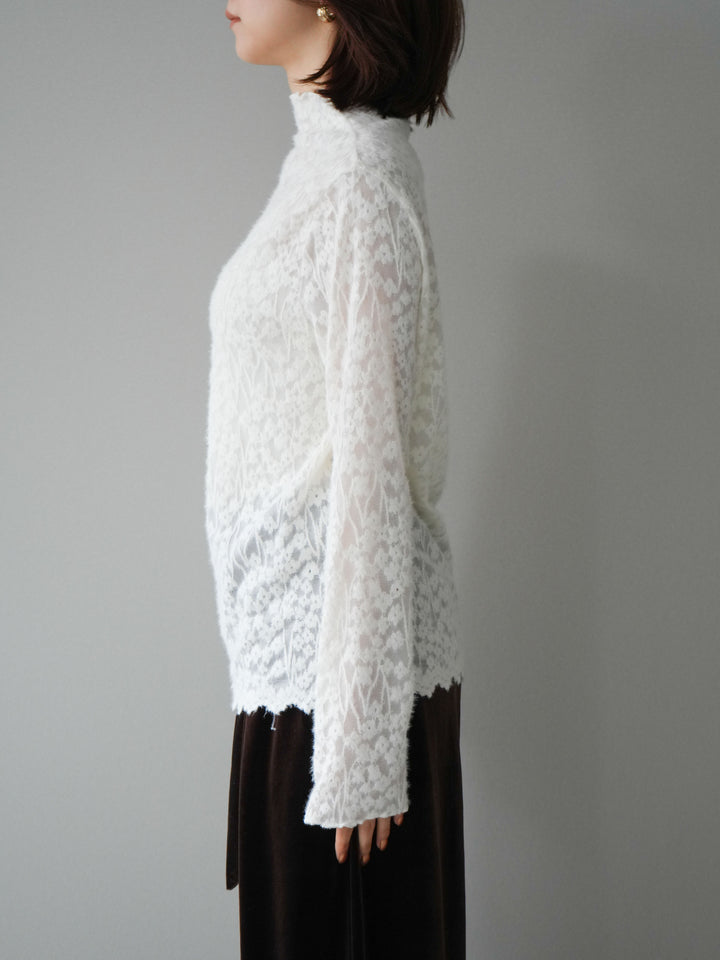 [予約]起毛レースプチネックトップス/white