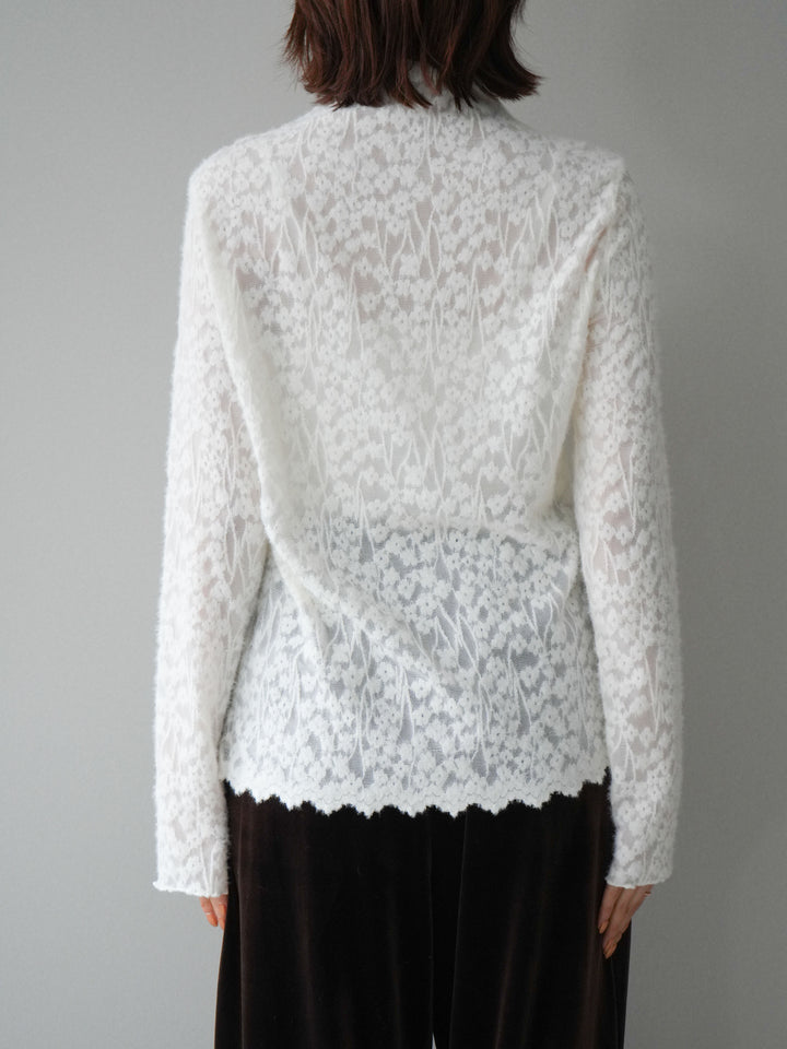 [予約]起毛レースプチネックトップス/white