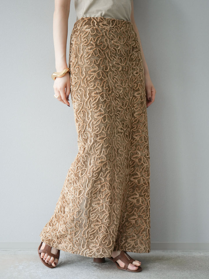 [予約]パイピングフラワーシアーベロアスカート/ベージュ