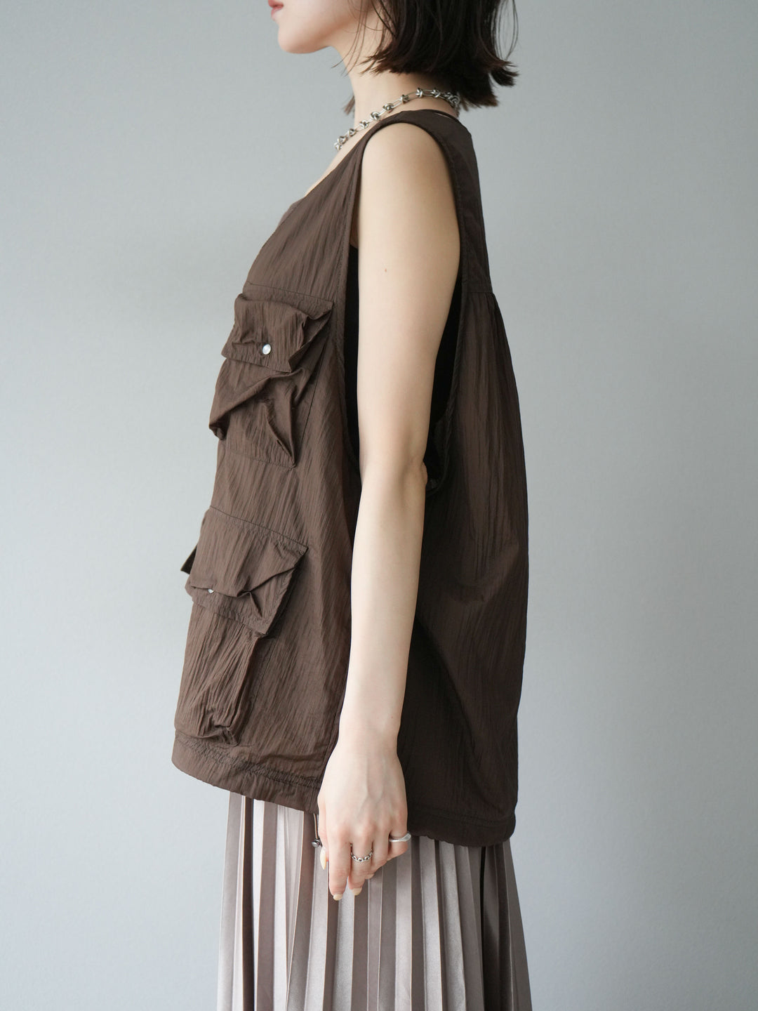 [予約]ナイロンBIGポケットシアーベスト/ブラウン