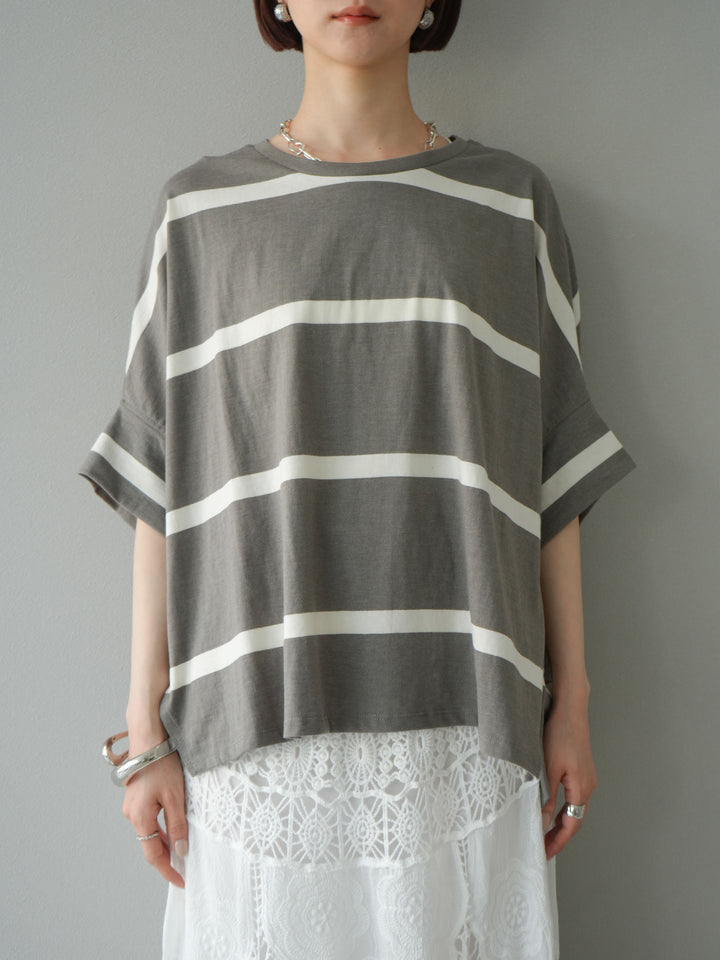 [予約]ボーダードルマンBIG Tシャツ/セピアグレー×オフ