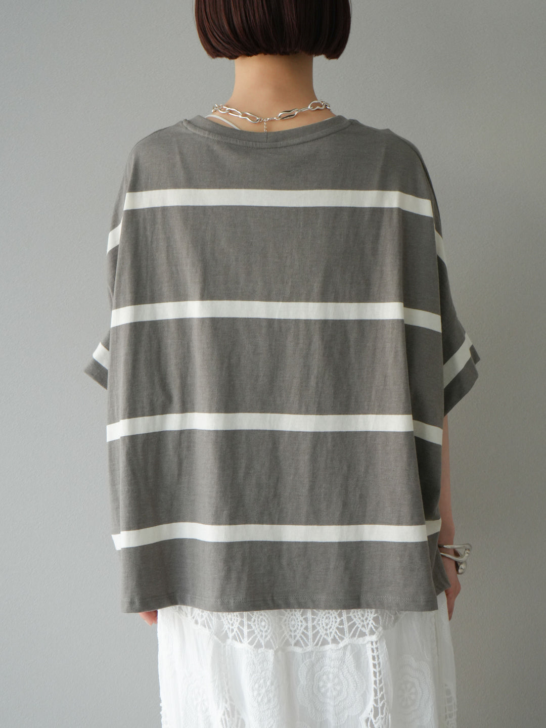 [予約]ボーダードルマンBIG Tシャツ/セピアグレー×オフ