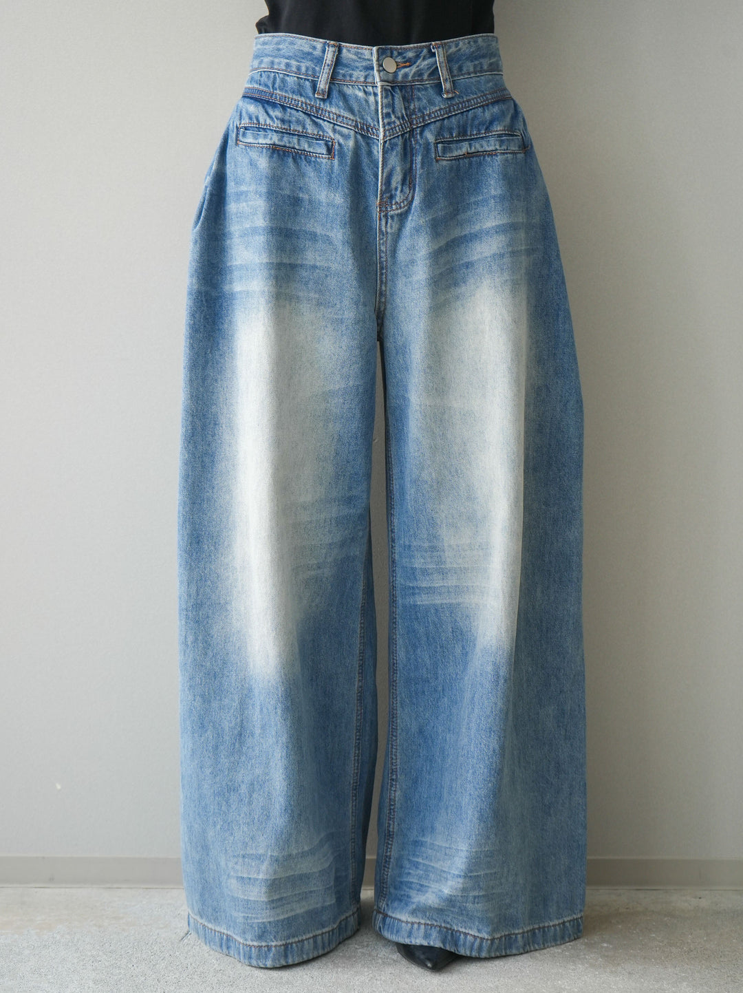 [予約]フロントポケットサイドタックワイドデニム/lightblue