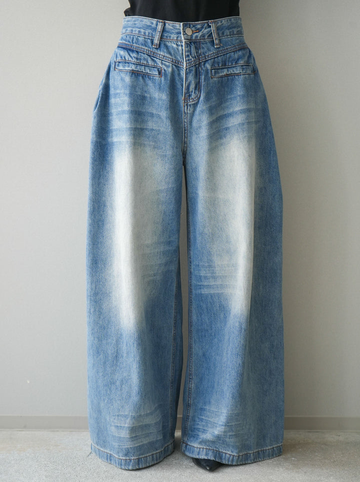 [予約]フロントポケットサイドタックワイドデニム/lightblue