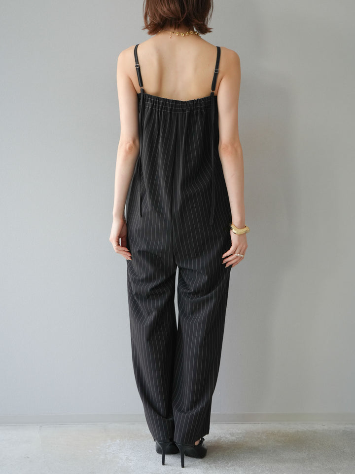 [予約]サテン切替ピンストライプサロペット/ブラック