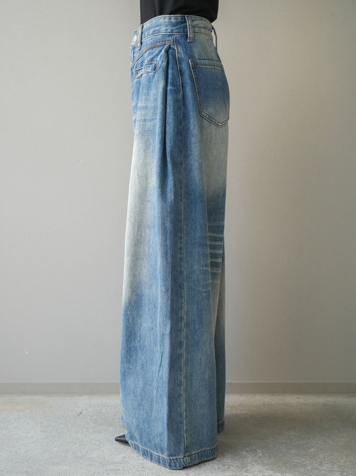 [予約]フロントポケットサイドタックワイドデニム/lightblue