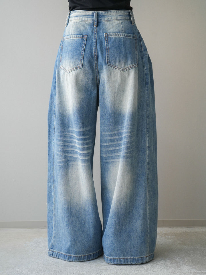 [予約]フロントポケットサイドタックワイドデニム/lightblue