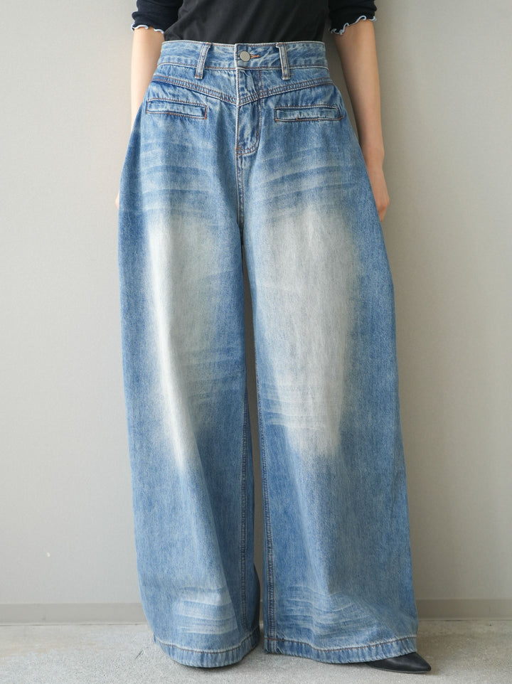 [予約]フロントポケットサイドタックワイドデニム/lightblue
