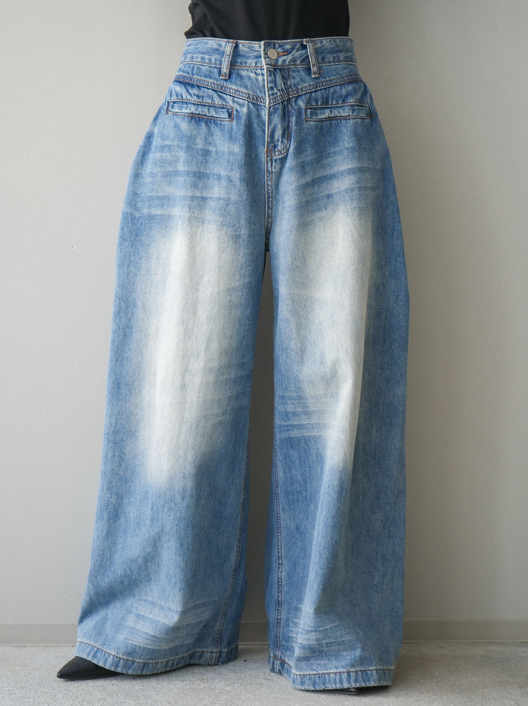 [予約]フロントポケットサイドタックワイドデニム/lightblue