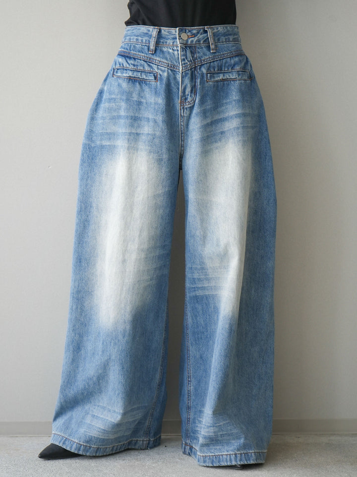 [予約]フロントポケットサイドタックワイドデニム/lightblue