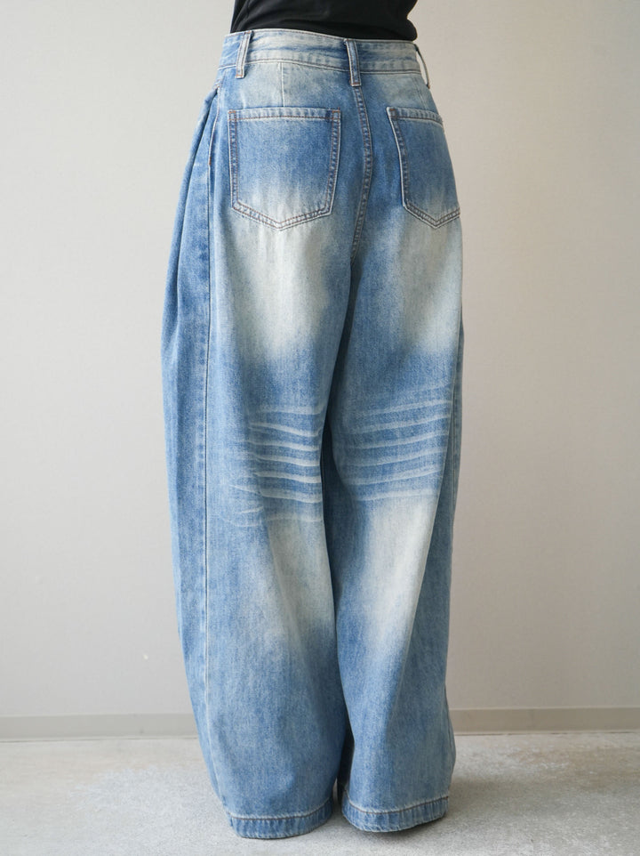 [予約]フロントポケットサイドタックワイドデニム/lightblue