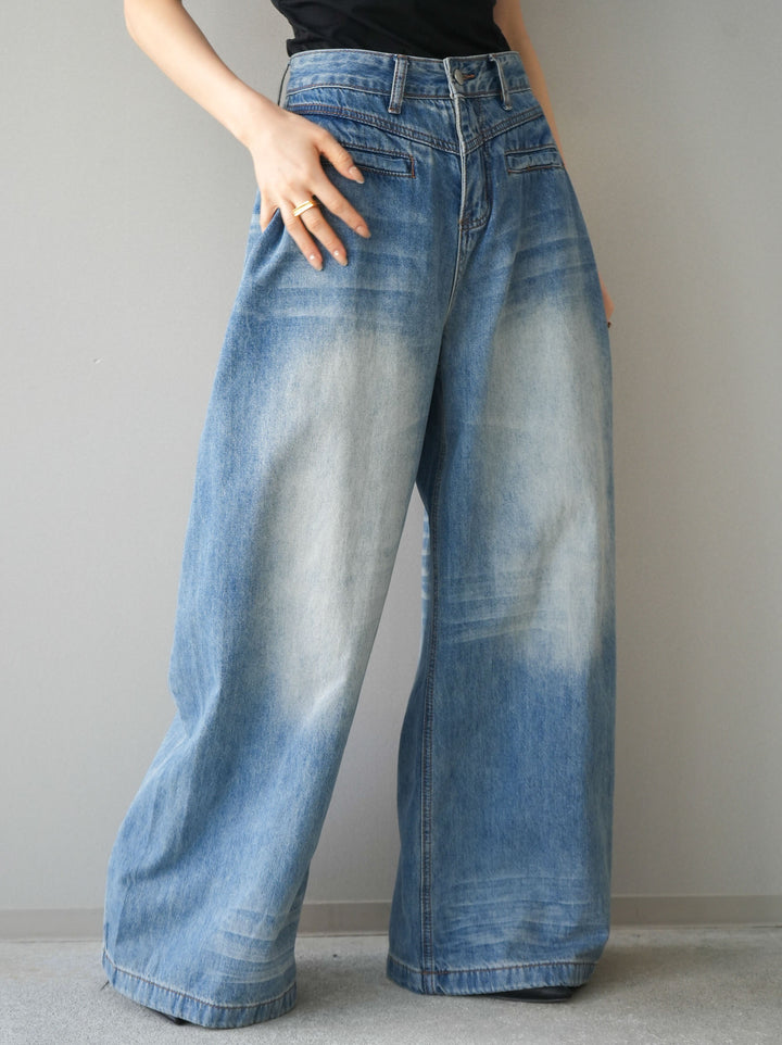 [予約]フロントポケットサイドタックワイドデニム/lightblue