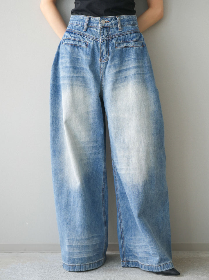 [予約]フロントポケットサイドタックワイドデニム/lightblue